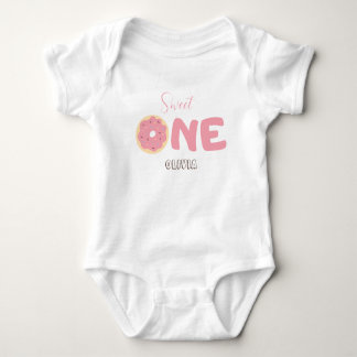Pink Doughnut One Custom Name First Birthday Baby Bodysuit