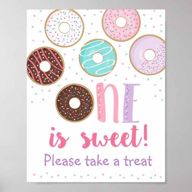 Pink Doughnut One Is Sweet Birthday Treat Sign (Front)