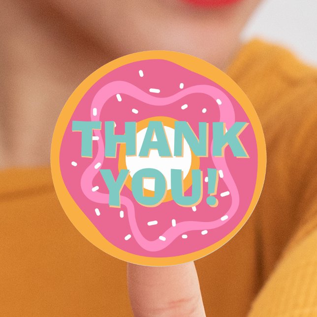 Pink Doughnut Party Thank You Classic Round Sticker (Pink Donut Party Thank You Classic Round Sticker
)