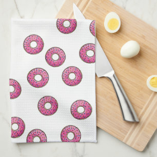 Pink Doughnut Pattern Tea Towel