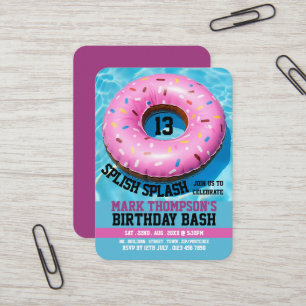 Pink Doughnut, Pool Party Birthday Handout Tickets