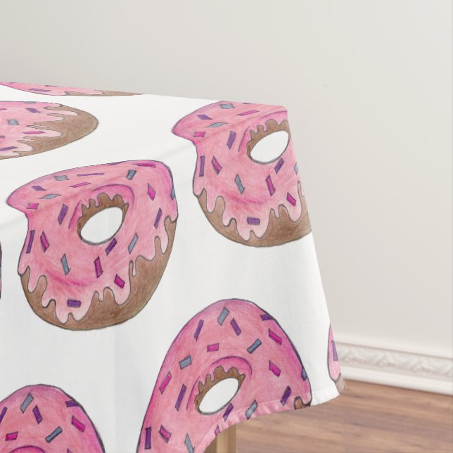 Pink Doughnut Rainbow Sprinkles Doughnut Breakfast Tablecloth (In Situ)