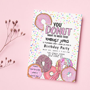 Pink Doughnut Sprinkle Confetti Birthday Party Invitation