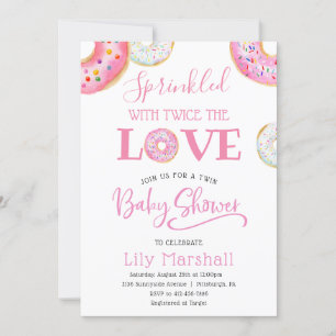 Pink Doughnut Sprinkled with Twice the Love Twin B Invitation