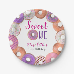 Pink Doughnut Sweet One First Birthday Custom Paper Plate