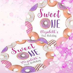Pink Doughnut Sweet One First Birthday Custom Round Paper Coaster