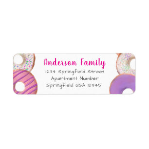 Pink Doughnut Theme Family Name Custom Return Addr Address Label