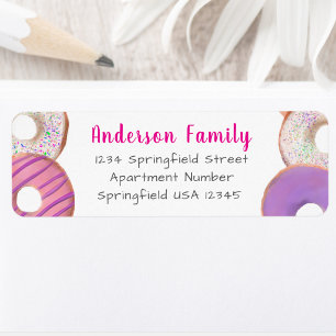 Pink Doughnut Theme Family Name Custom Return Addr Address Label