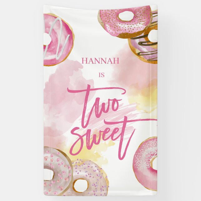 Pink Doughnut Two Sweet 2nd Birthday Banner (Vertical)