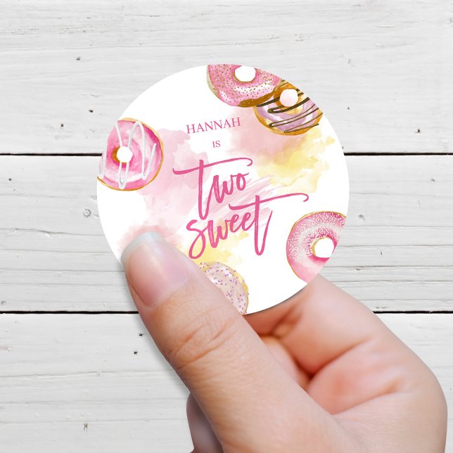 Pink Doughnut Two Sweet 2nd Birthday Classic Round Sticker (Creator Uploaded)