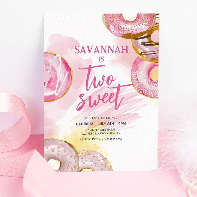 Pink Doughnut Two Sweet Doughnut 2nd Birthday Invitation (Creator Uploaded)