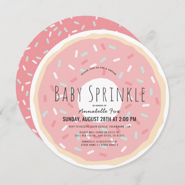 Pink Doughnut Virtual Baby Sprinkle Shower Circle Invitation (Front/Back)