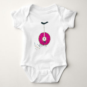 Pink Doughnut Wheel Unicycle Colourful Sprinkles Baby Bodysuit