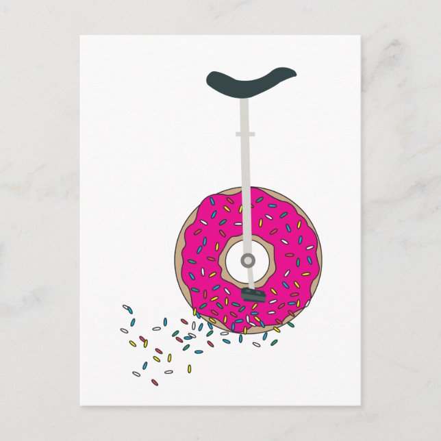 Pink Doughnut Wheel Unicycle with Colourful Sprink Postcard (Front)