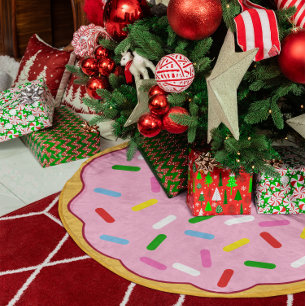 Pink Doughnut with Colourful Sprinkles Brushed Polyester Tree Skirt