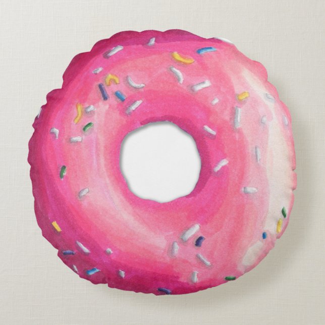Pink Doughnut with sprinkles round pillow (Front)