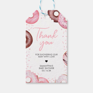 Pink Doughnuts and Diapers Baby Shower Favour Tags