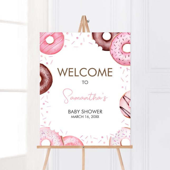 Pink Doughnuts and Diapers Baby Shower Welcome Poster (Pink Sweet Sprinkle Baby Shower Welcome Sign)