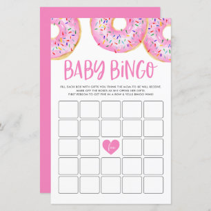 Pink Doughnuts Baby Shower Bingo Game Card