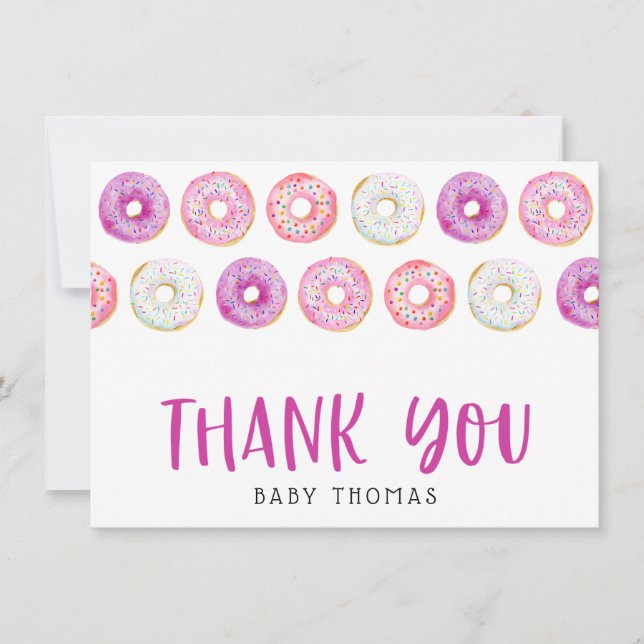 Pink Doughnuts Baby Shower Thank You Card (Front)