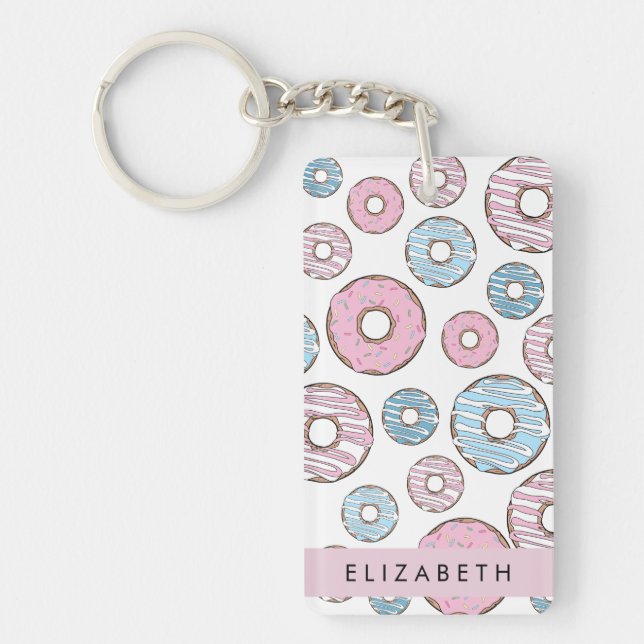 Pink Doughnuts, Blue Doughnuts, Sprinkles, Your Na Key Ring (Front)