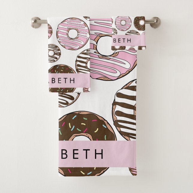 Pink Doughnuts, Brown Doughnuts, Sprinkles, Your N Bath Towel Set (Insitu)