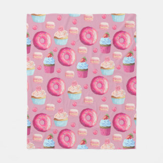 Pink Doughnuts, Cupcakes, and Candies Fleece Blanket