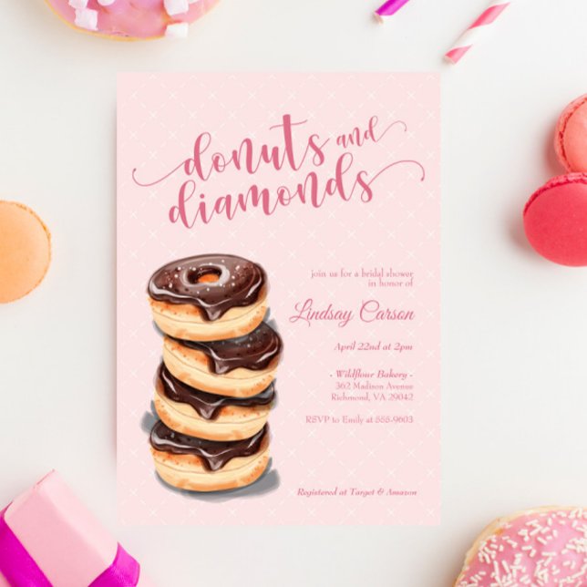Pink Doughnuts Diamonds Bridal Shower Invitation (Creator Uploaded)