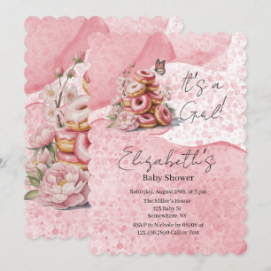 Pink Doughnuts & Floral Butterfly Girl Baby Shower Invitation