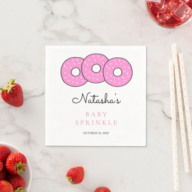 Pink Doughnuts Illustration Baby Shower Sprinkle Napkin (Insitu)