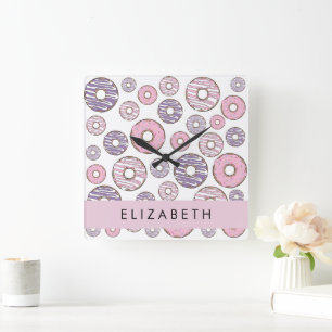 Pink Doughnuts, Purple Doughnuts, Sprinkles, Your  Square Wall Clock