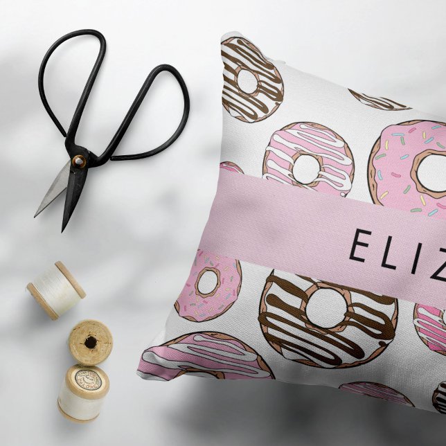 Pink Doughnuts, White Doughnuts, Sprinkles, Your N Decorative Cushion (Creator Uploaded)