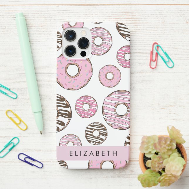 Pink Doughnuts, White Doughnuts, Sprinkles, Your N iPhone Case (On Desk)