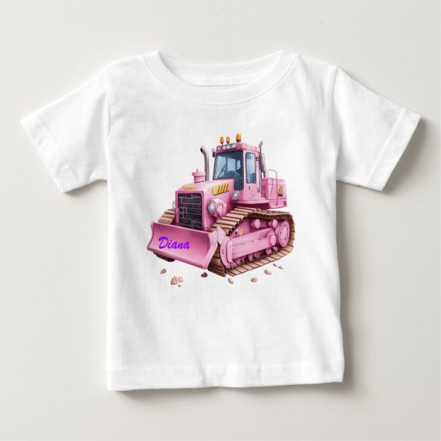 Pink Dozer Bulldozer Personalised Toddler T-Shirt (Front)
