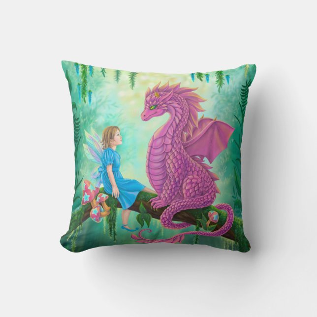 Pink Dragon and fairy Cushion (Front)
