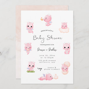Pink Dragon Baby Shower Invitation