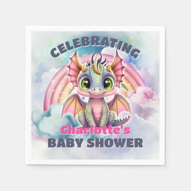 Pink Dragon Baby Shower Napkin (Front)