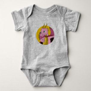 Pink dragon cartoon baby bodysuit