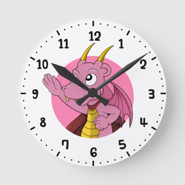 Pink dragon cartoon round clock (Front)