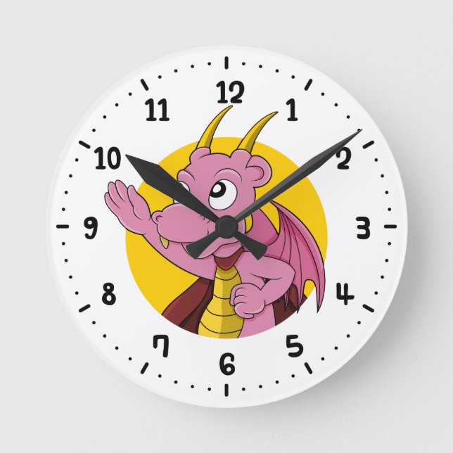 Pink dragon cartoon round clock (Front)