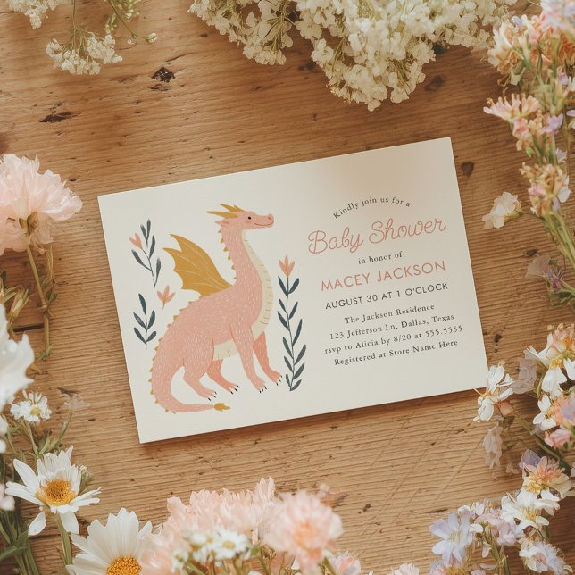 Pink Dragon Fairytale Baby Shower Invitation (Creator Uploaded)