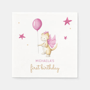 Pink Dragon First Birthday Napkin