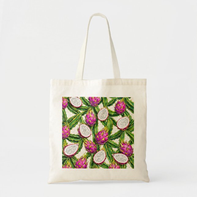 Pink Dragon Fruit White Flesh Tropical Pattern Tote Bag (Front)