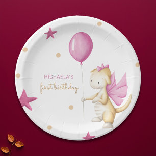 Pink Dragon Girl Birthday Party Paper Plate