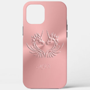 Pink Dragon Heart with Girly Monogram Initials iPhone 12 Pro Max Case