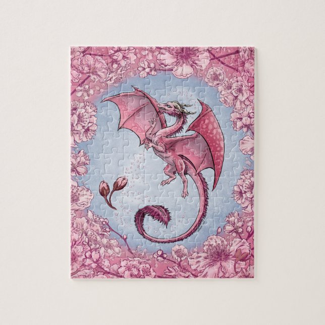 Pink Dragon of Spring Nature Fantasy Art Jigsaw Puzzle (Vertical)