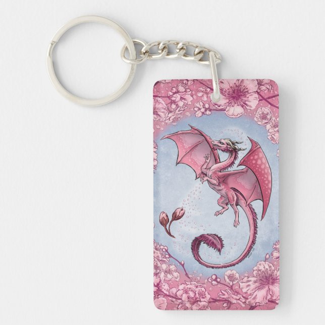 Pink Dragon of Spring Nature Fantasy Art Key Ring (Front)