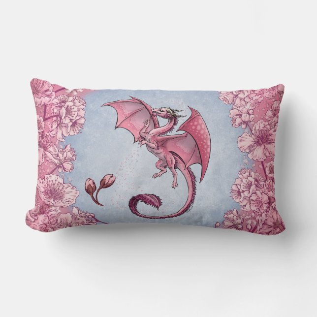 Pink Dragon of Spring Nature Fantasy Art Lumbar Cushion (Front)