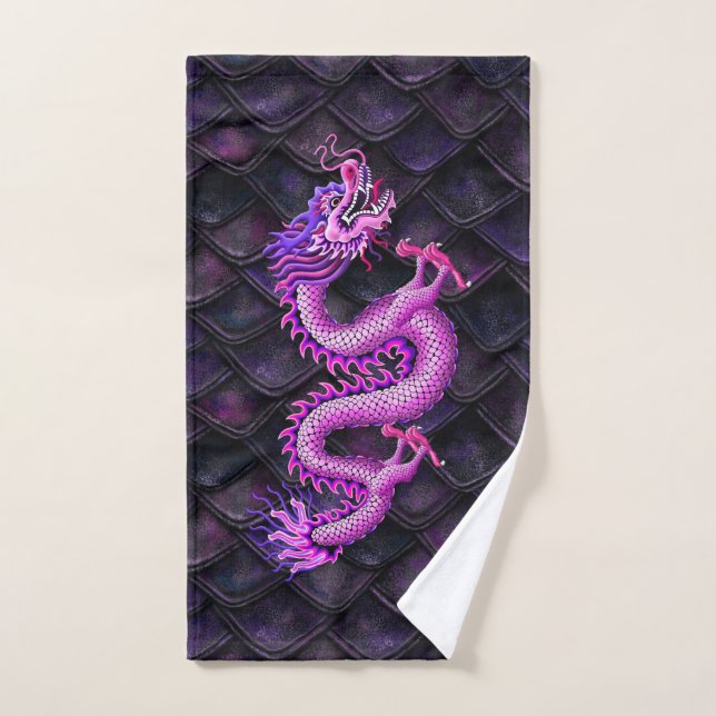 Pink Dragon on Dragon Scales Hand Towel (Hand Towel)
