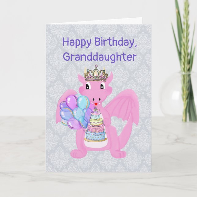 Pink Dragon Princess, Birthday for Granddaughter Card (Front)